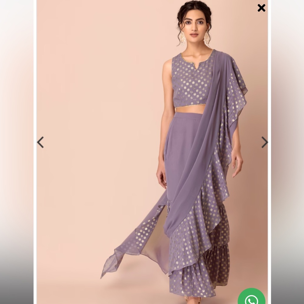 Light Purple Foil Print Pre-Stitched Saree (Without Blouse)